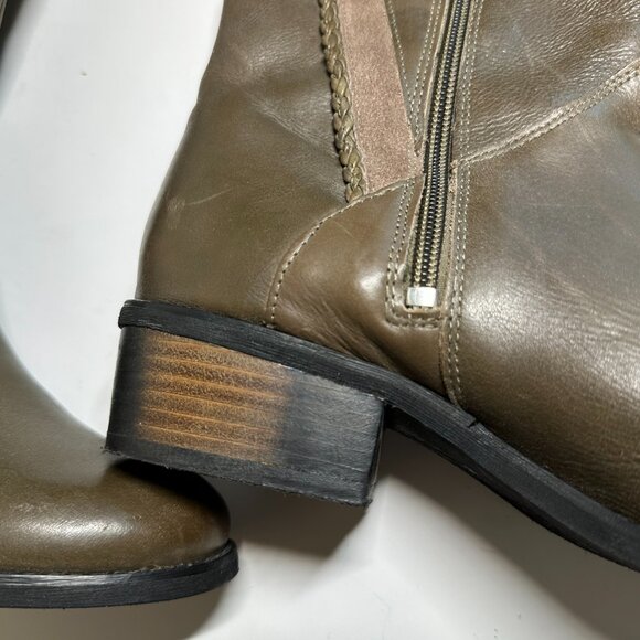 Naughty Monkey Knee High Leather Riding Boot in Olive w/ side zipper size 8.5 - Picture 4 of 14